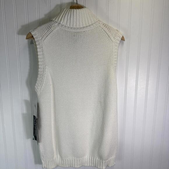 LRL Ralph Lauren Sweater White Sleeveless Turtleneck XL L Fitted Cotton Vintage - Picture 4 of 6